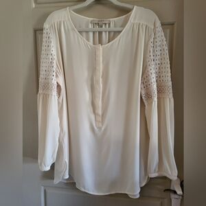 LOFT Henley XL Cream Blouse With Crotchet Sleeve!